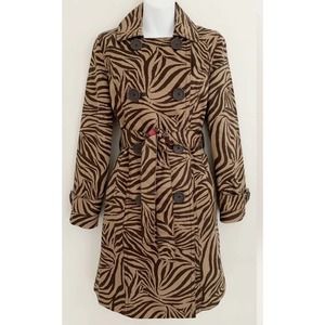 BODEN Women Trench Coat Sz 12 Brown Zebra Print Belted Lined